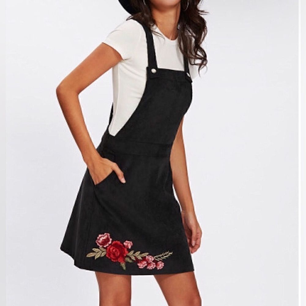 Stylish SHEIN Embroidered Faux Suede Overalls